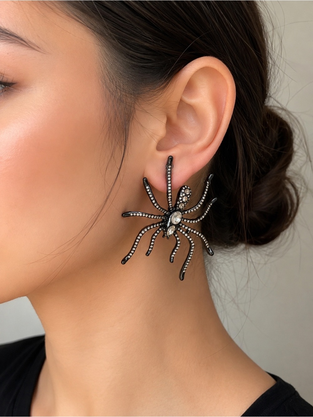Black Spider Crystal Statement Earrings